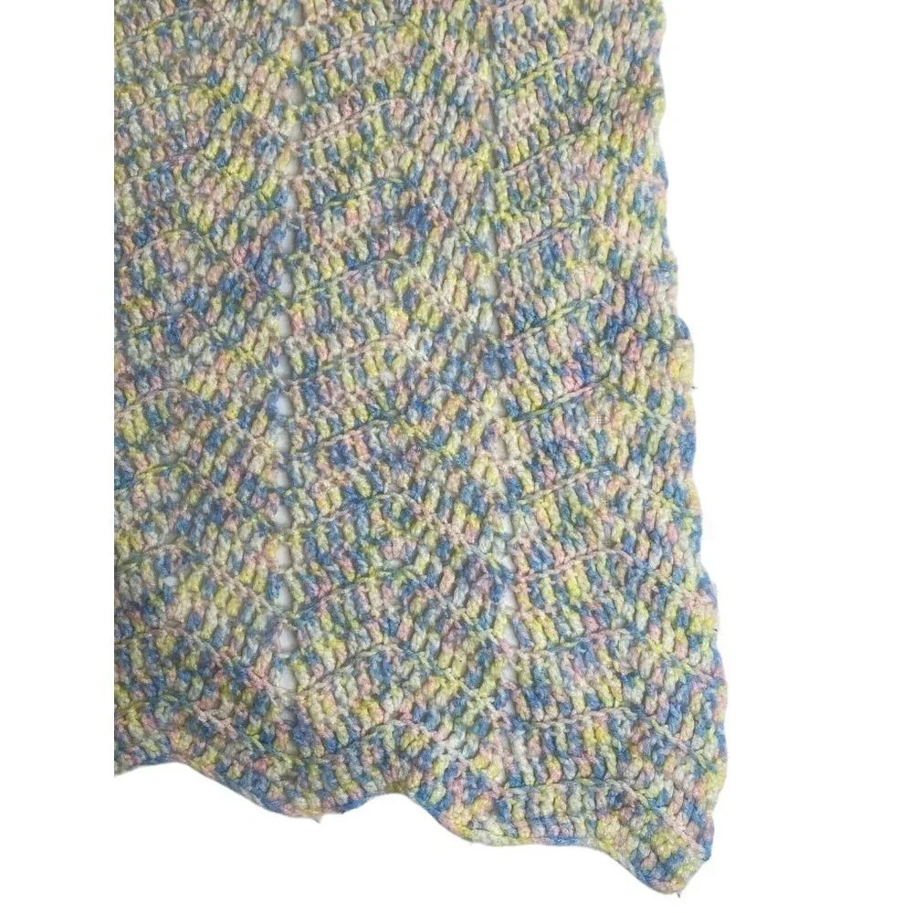 Vintage Hand Crocheted Afghan Chair Throw Baby Blanket 53x36 Pastel Boho Cottage